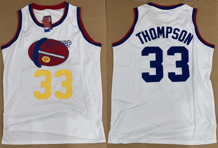 Men's White Denver Nuggets #33 David Thompson Stitched Basketball Jersey